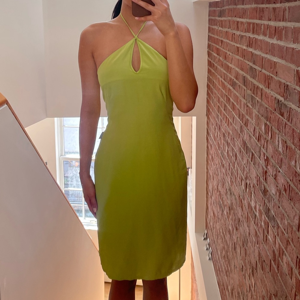 Versace Jeans Couture lime green halter midi dress